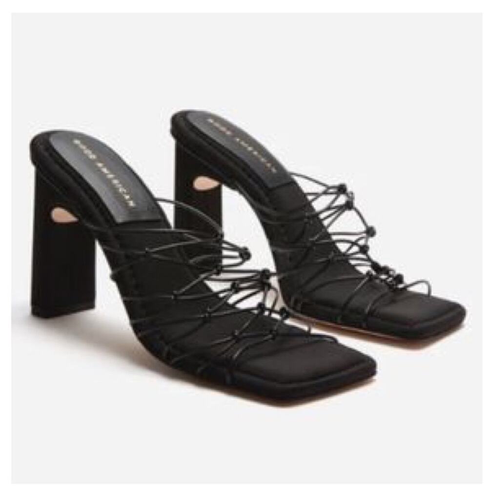 NIB Good American Black‎ Strappy Faux Leather Mule Sandal 7